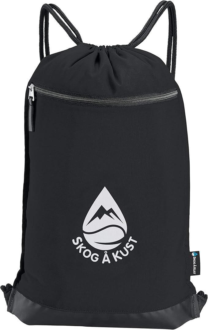 Skog Å Kust GymSak | Patented 2-in-1 Drawstring Cinch Bag with Removable Waterproof Dry Bag | Black &amp Grey