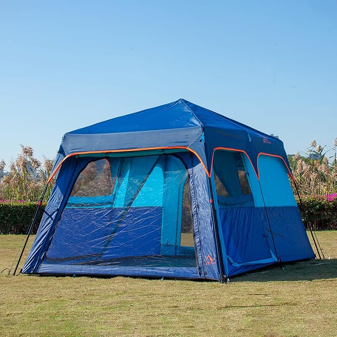 KTT Extra Large Tent 6-10-12-14 Person(A)Family Cabin Tents2 Rooms3 Doors and 3 Windows with MeshStraight WallWaterproofDouble LayerBig Tent for OutdoorPicnicCampingFamily Gathering
