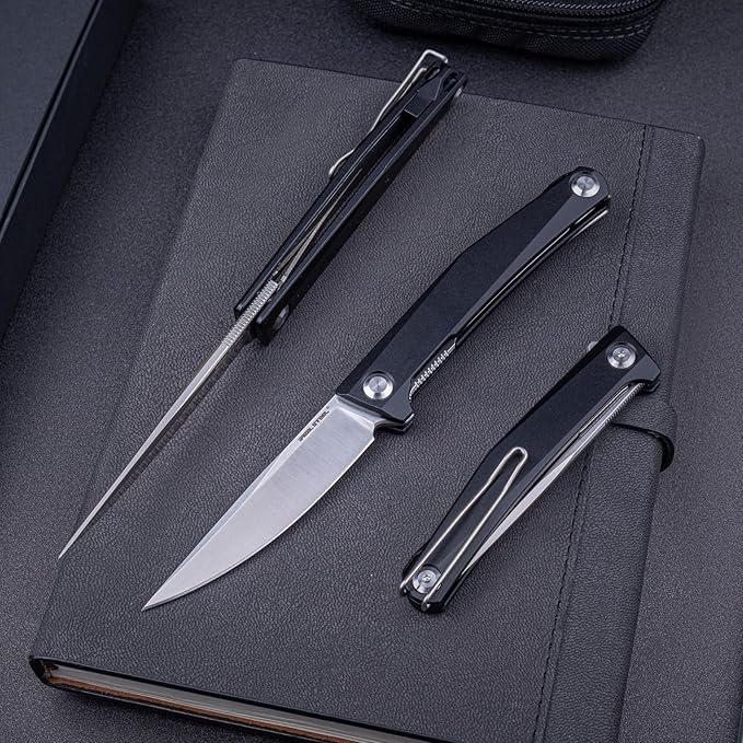 Real Steel Teres Lightweight EDC Flipper knife  3.11'' Nitro-V ‎Satin Hollow-Ground BladeAluminum HandleLiner Lock Knife Gentleman's Knife with Pocket ClipHunting Camping Hiking Fishing Knife