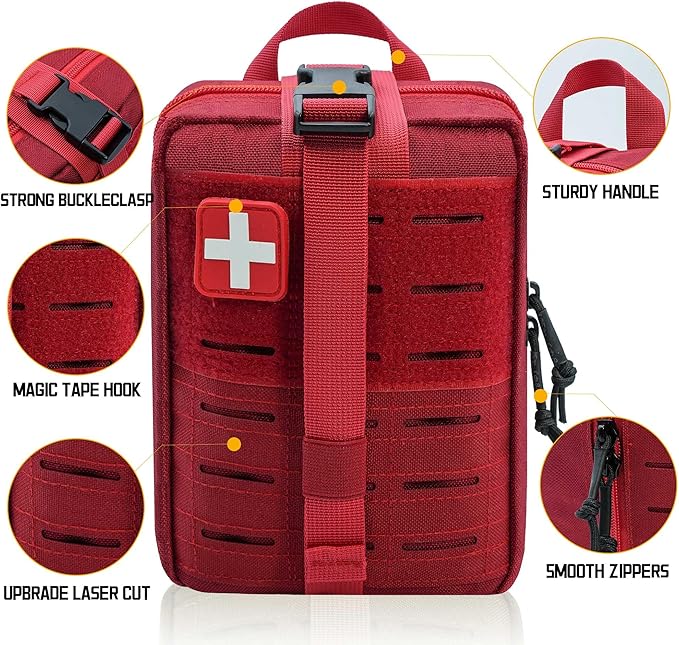 Ifak Pouch - 2 Pack Rip Away Molle Tactical Medical Pouch Empty First Aid Kit Bag for Duty Belt (2 Pack RED)