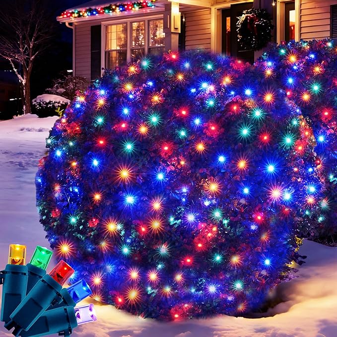Led Christmas Net Lights for Bushes 132LED 6FT x 6FT Connectable UL Certified Net Lights for Bushes Tree Shrubs Xmas Trunk Green Wire Christmas Decorations
