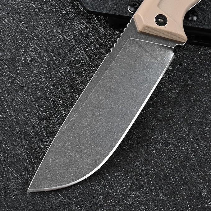 Knives 14C28N Steel Tactical Fixed Blade Knife with kydex sheath G10 Handle for Men EDC Outdoor Camping Survival Hunting (Black stone wash+khaki G10)