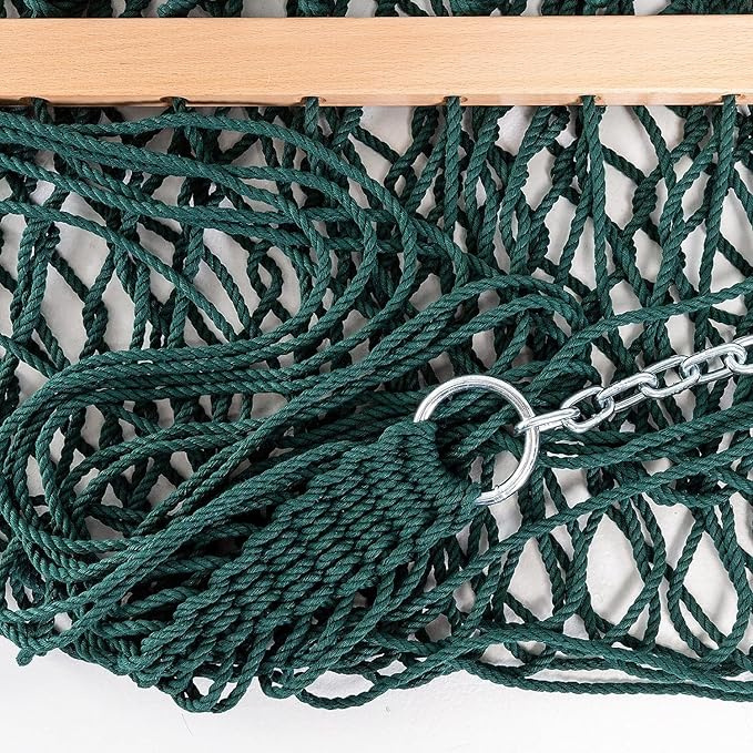 Castaway Living 13 ft. Double Traditional Hand Woven Green Polyester Rope Hammock – 2-Person 450 lb Capacity Free Extension Chains &amp Tree Hooks Designed in The USA