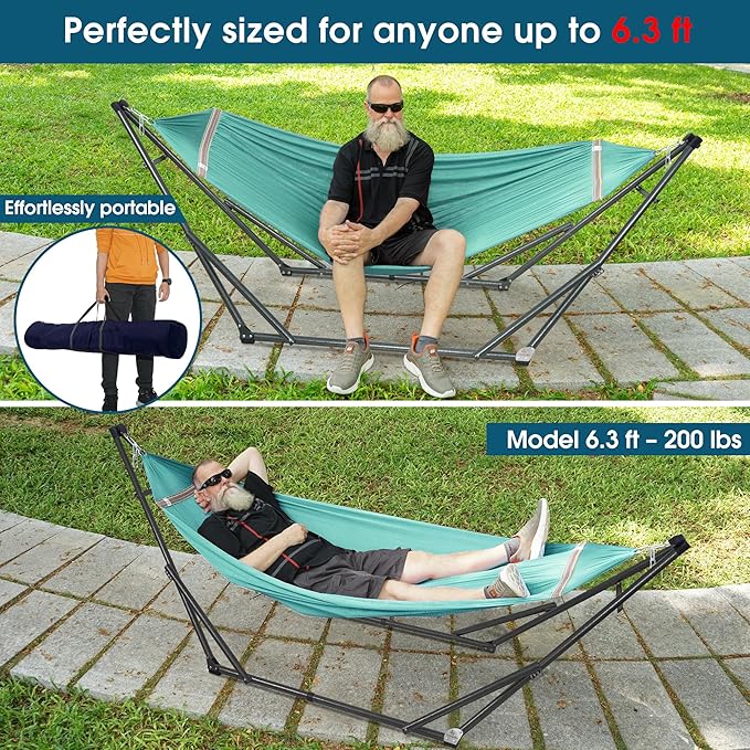 Tranquillo 600lb Capacity 2 Persons Instant Set Up NO Screw Needed Foldable Portable Double Hammock with Stand &amp Carry Bag for Garden Camping Sky