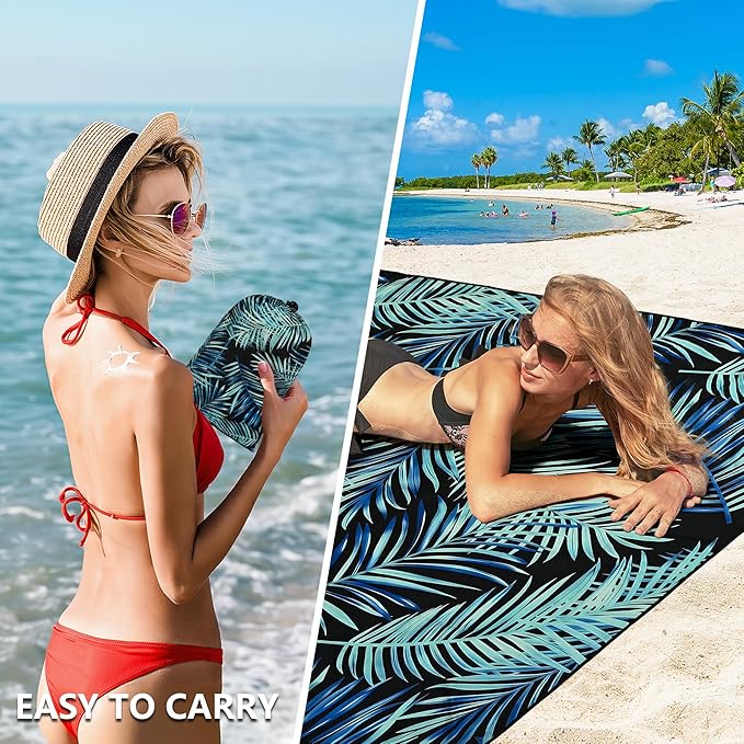 Beach Blanket Waterproof Sandproof Beach Mat 79 X 83/10'x9'for 2-8 Adults Quick Drying Outdoor Picnic Mat Beach Accessories for Travel Camping Hiking