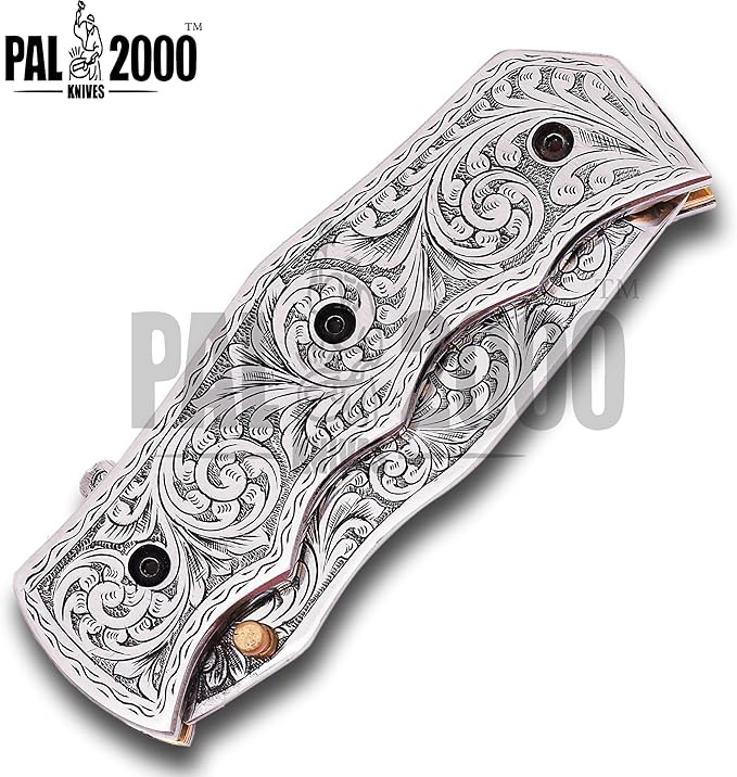 PAL 2000 KNIVES Custom Handmade D2 Steel Folding Pocket Knife - Custom 3D Hand Engraved 9773