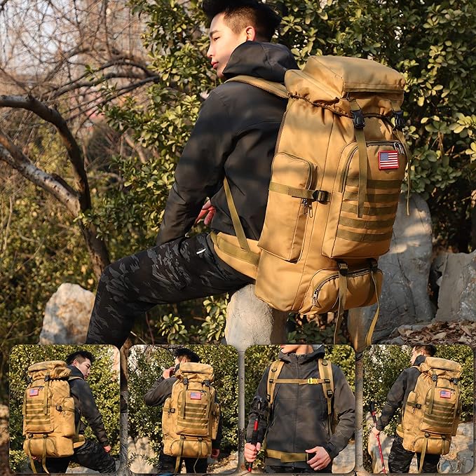70l Hiking Backpack for Men Waterproof Military Camping Rucksack Travel Daypack