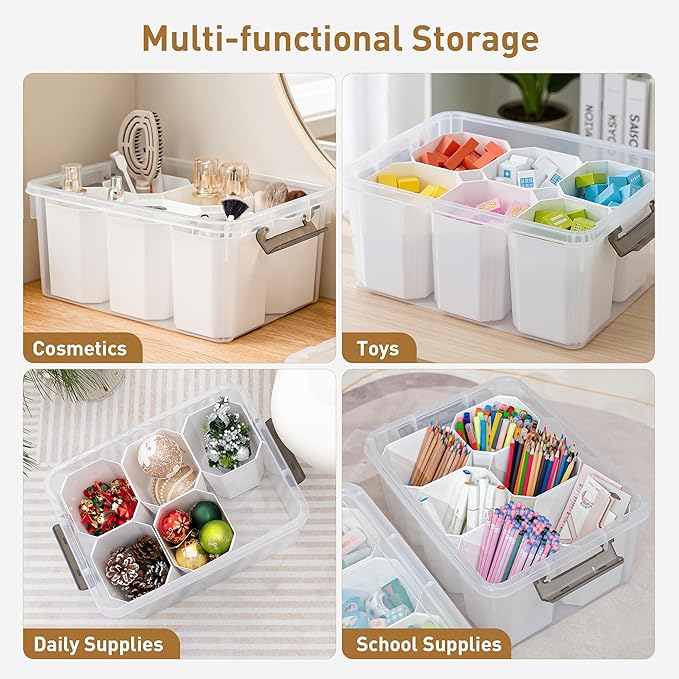 Citylife 17 QT Plastic Storage Bins Clear Storage Box with Lids Multipurpose Stackable Storage Containers for Organizing Tool Craft Crayon 4 Packs