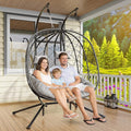 LEVELEVE Double Egg Swing Chair with Stand - 2 Person Outdoor Patio Hanging Wicker Hammock Chair with Cushion Dark Grey for Garden Lawn Bedroom Indoor/Outdoor Use