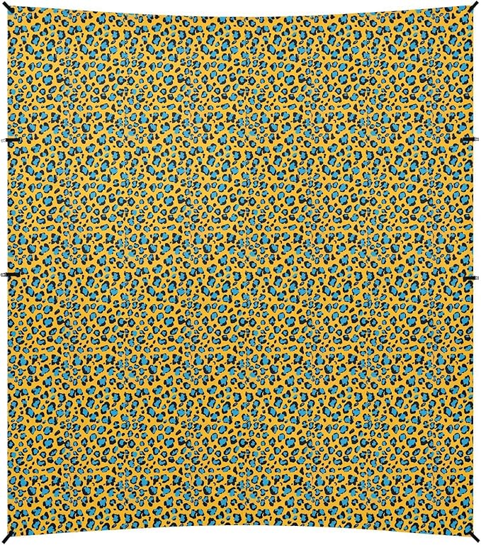 ALAZA Yellow &amp Blue Leopard Print Beach Tent Sun Shelter UPF50+ Protection Beach Shade Canopy w/ 4 Sandbags for Outdoor Camping Fishing Backyard Fun Picnic 10x9 ft