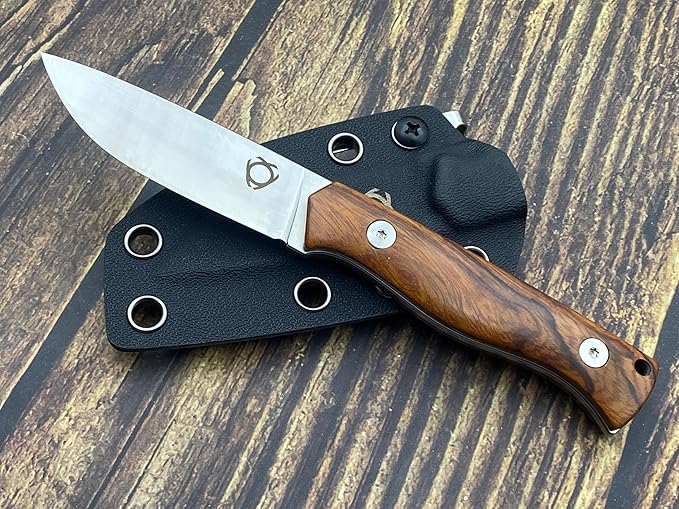 TWO SUN SixLeaf SL-41-Wood Micro Fixed Blade Knife M390 Steel Desert Ironwood handle Belt Sheath EDC Mini Tool