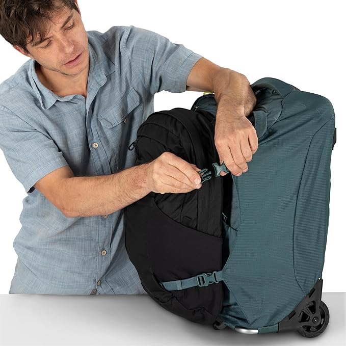 Osprey Farpoint Fairview 36L Wheeled Travel Pack - Carry On Luggage with Wheels - Rolling Backpack Travel Bag Antique Blue