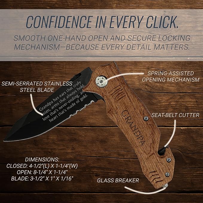 Personalized Pocket Knife for Men with Clip | Laser Engraved Message Folding Utility Knife Tactical Switchblade for Camping Hunting Rescue | Custom Birthday Gift for Dad Husband Groomsmen Gifts