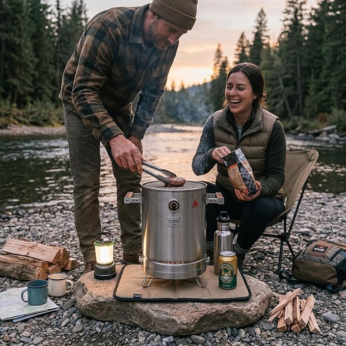Charcoal Grills - Basic Mini 6 lbs - 3-in-1 Stainless Steel Ultra-Portable Charcoal Smoker for Outdoors Camping and Home BBQ - Vertical Smoker Barrel Grill with Thermometer &amp Accessories