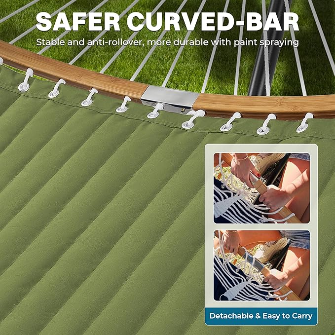 SUPERJARE Curved-Bar Hammock with Stand 2 Person Heavy Duty Hammock Frame Detachable Pillow &amp Portable Carrying Bag Perfect for Outdoor &amp Indoor Spring Green
