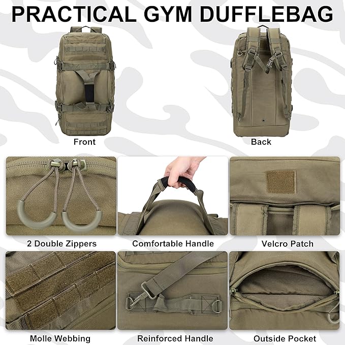 Gym Bag Duffle Bags Backpack Travel Duffle Bag with Weekend Overnight Bag for Outdoor Tactical Sports Travel Camping Hunting