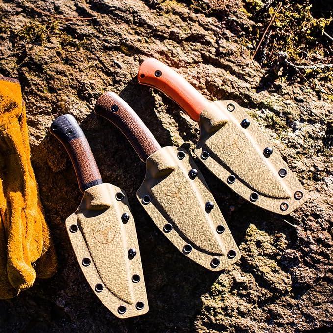 Spark Fixed Blade Knife with Sheath Micarita Handle Full Tang Outdoor Hunting Camping Survival Knife (Brown Micarita Handle)