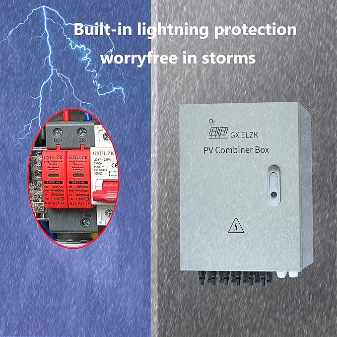 Solar Combiner Box 6 Strings 100A DC Main Circuit Breaker with Power Surge and 16A Circuit Breaker This PV Combiner Box is Suitable for On/Off-Grid Solar Power