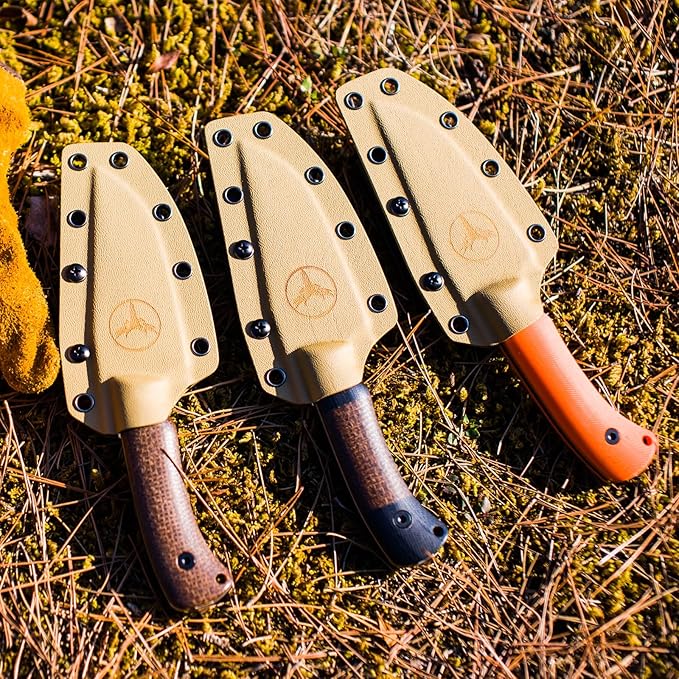 Spark Fixed Blade Knife with Sheath Textured Wood Handle Full Tang Outdoor Hunting Camping Survival Knife (Orange G10 Handle)