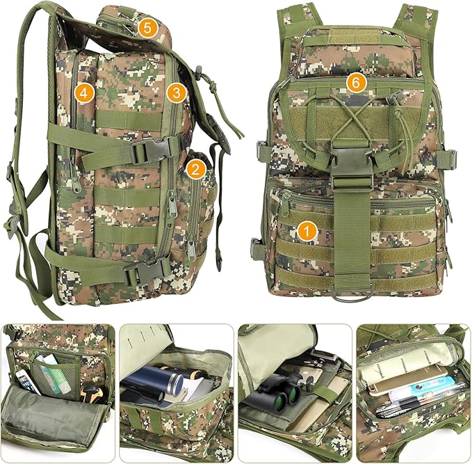 ShowyLive 40L Military Backpack Trekking Hiking Molle Army Survival Equipment Backpacks 3 Day Bug Out Bag Waterproof Rucksack for Camping Fishing Travelling Climbing Outdoor Sports Digital Camo
