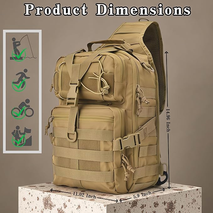 Tactical Sling Backpack with Molle System - Military Rover Shoulder Bag for EDC Outdoor Range &amp Daily Carry (Black)