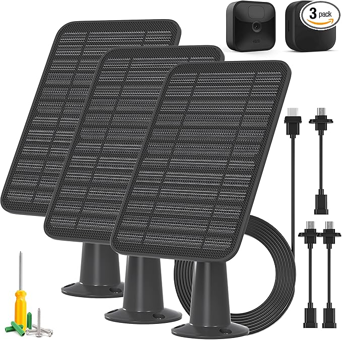 Solar Panel for Blink Outdoor 2K+/4(4th Gen)/Outdoor(3rd Gen) XT3 and XT2/XT Camera/Blink Outdoor Camera 5W Solar Panel Charger with Mount 13.1ft Cable Rubber Plug IP65 Waterproof 3 Pack