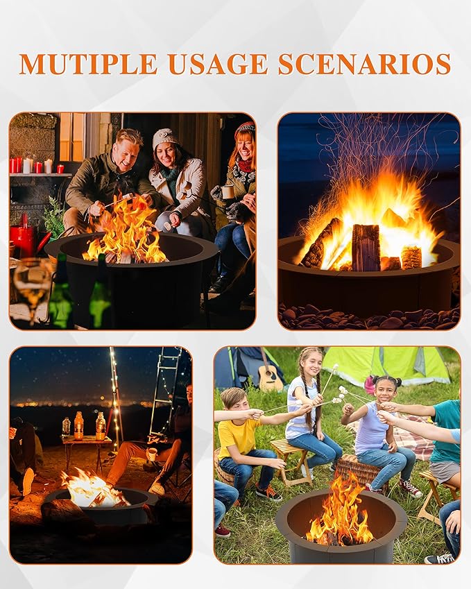 BPS 36 Inch Fire Pit Ring Heavy Duty Metal Round Fire Pit for Outdoor DIY Wood Burning Backyard Camping Patio Bonfire