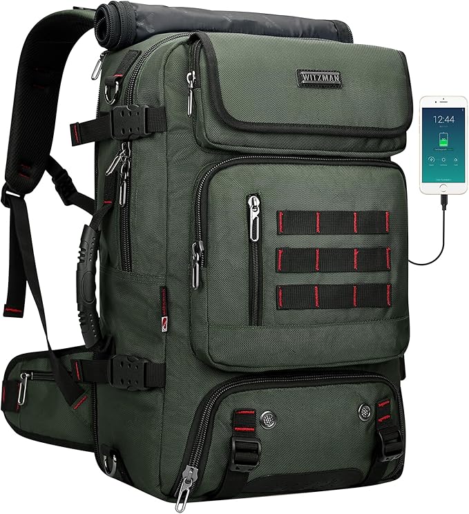 WITZMAN Carry on Travel Backpack for Men Women Airline Approved Convertible Nylon Duffle Backpack Luggage Bag (B682 Army Green)