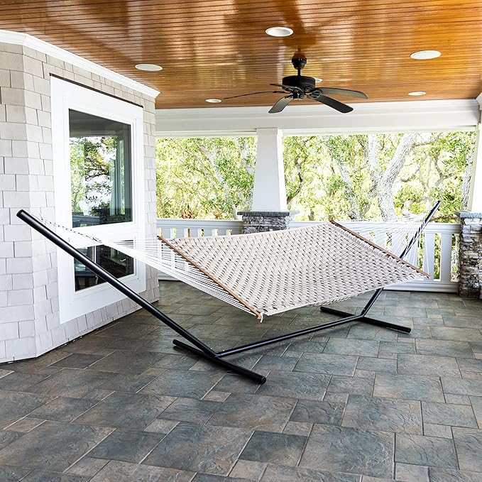 Hatteras Hammocks Antique Beige Soft Weave Hammock with Free Extension Chains &amp Tree Hooks Handcrafted in The USA Accommodates 2 People 450 LB Weight Capacity 13 ft. x 55 in.
