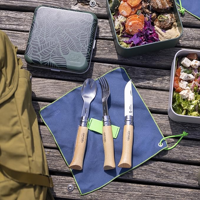 Opinel Picnic+ Cutlery Full Set No.8 Stainless Steel Knife Fork and Spoon Insert Micro Fiber Napkin