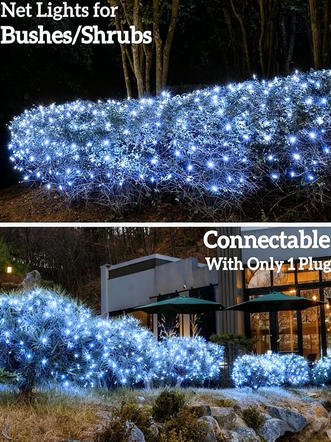 Led Christmas Net Lights for Bushes 132LED 6FT x 6FT Connectable UL Certified Net Lights for Bushes Tree Shrubs Xmas Trunk Green Wire Christmas Decorations
