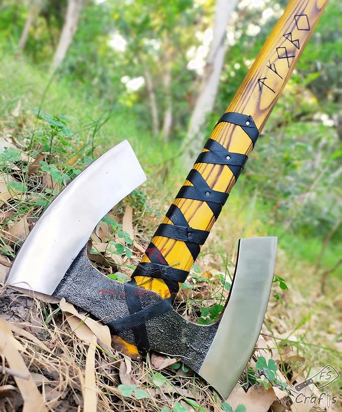 FS Crafts AxeVS003C 34 Double Head Berserker Axe Two Hand Axe Broad Axe Hewing Axe Double Edged Battle Axe Large Norse Axe Double Blade Axe Big Viking Axe Hand Forged Axe Blade Axe