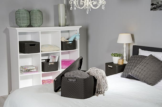 Curver - Basket with lid Rattan Style Small Anthracite