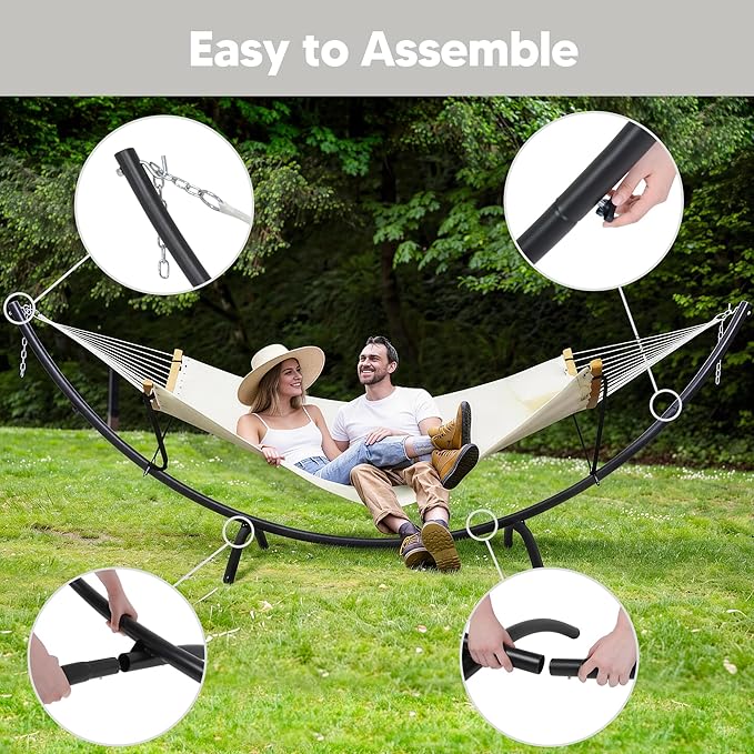 SUNCREAT Hammocks for Outside with Stand Porch Hammock and Stand 475 lbs Capacity Patent Pending Beige