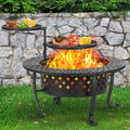 Panovue 36 Inch Fire Pit with 2 BBQ Grills Wood Burning Fire Pits for Outside with Lid &amp Fire Poker BBQ&amp Outdoor Firepit &amp Round Metal Table 3 in 1 for Patio Picnic Party