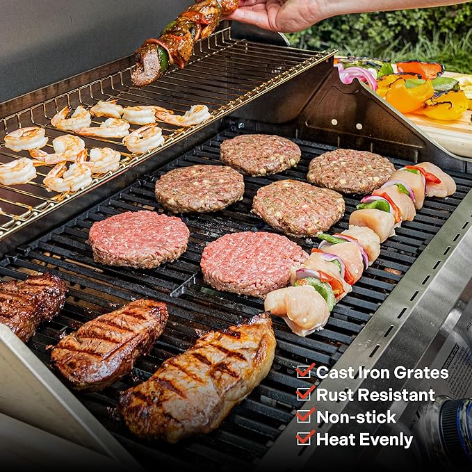 Monument Grills Larger 4-Burner Propane Gas Grills Stainless Steel Cabinet Style with Infrared Side Sear &amp Side Burners with Cooking Plate(2 Items) Outdoor Use