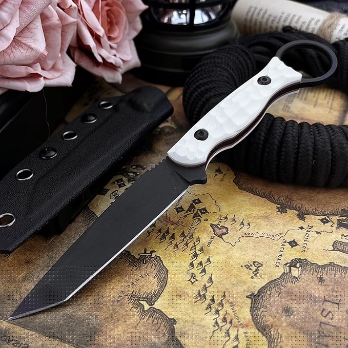 8.15-inch Fixed Blade Knife 8Cr13Mov Steel Blade G10 Protective Handle with Sheath Suitable for Outdoor Camping Fishing Hiking Rock Climbing Tools
