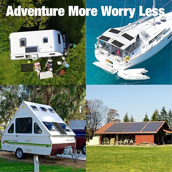 SOLPERK 100 Watt Solar Panel 12 Volt 100W Solar Panel High-Efficiency Monocrystalline Solar Panels for Home RV Camping Marine Rooftop Off-Grid Applications