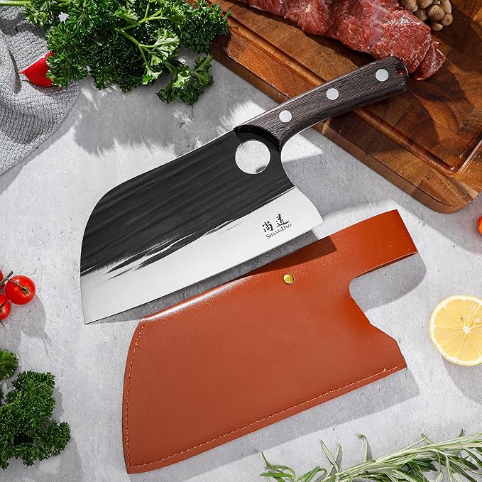 SHANGDAO Meat Cleaver Knife 7.8 Butcher Knife for Meat Cutting High-carbon steel Chopper Knife Vegetable Cleavers Forged Blade &amp Wood Handle Camping Thanksgiving Christmas Gifts