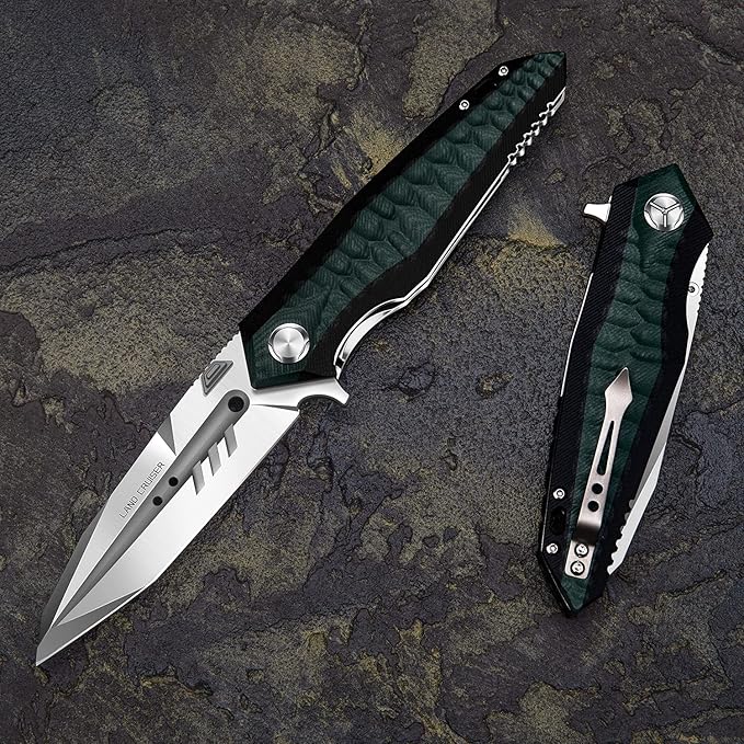 folding pocket knife with 4in d2 tool steel bladeliner lock g10 handleedc camping hunting knives with clip for men and women (green)