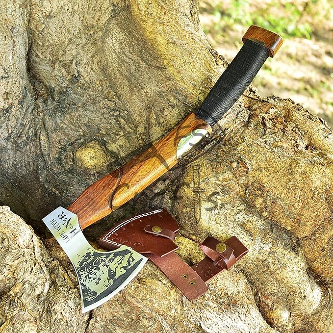 Viking Axe with Ragnar Lothbrok Face Etched - FS Crafts Axe001 - Handmade High Carbon Steel Ragnar Axe with Sheath - Viking Etched Axe for Camping Hunting Outdoors
