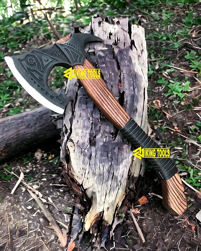 [OLDZ CRAFTZ] 22”Two Handed Large Berserker AxeReal Large Norse AxeScandinavian Style Viking Axe Double Headed ax Functional Viking ax History of Viking and Norse Mythology (Fully Forged Axe)