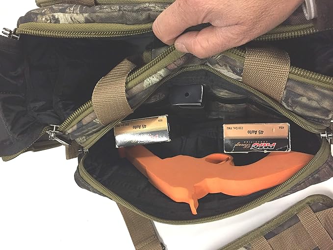 Explorer ® 8 Pistol Tactical Range Go Bag Assault Gear Hiking EDC Camera Bag MOLLE Modular Deployment Compact Utility Military Surplus Gear (Mossy Oak Khaki Trim)