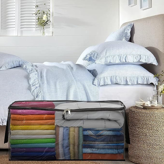 Covers &amp all Clear Storage Bag 90 litres Large size Heavy Duty 20 mil Clear PVC fabric Multi-purpose Organizer with zipper and handles (23”L x 17W x 14H Pack of 6)