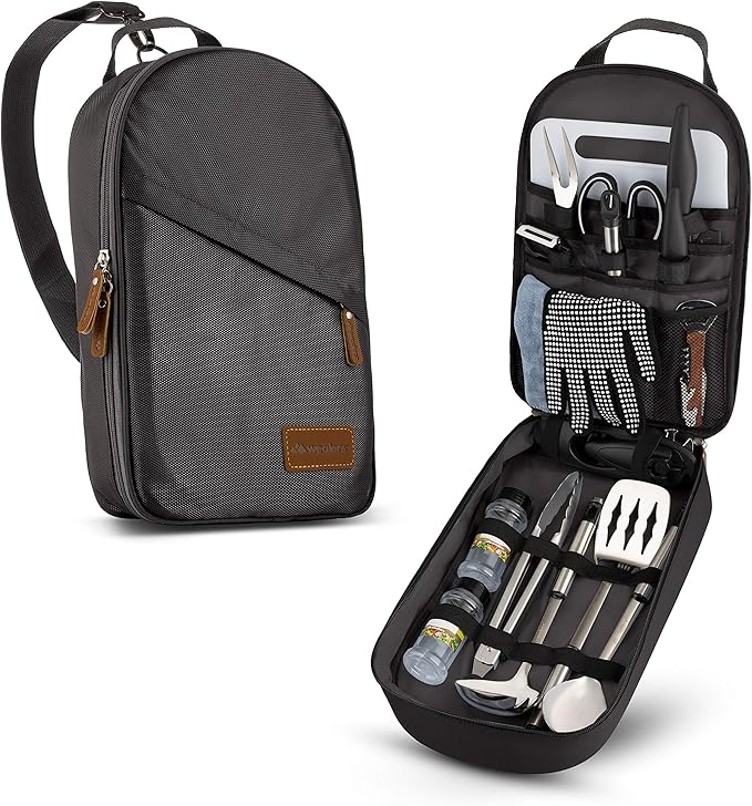 Wealers Camp Kitchen Cooking Utensil Set Travel Organizer Grill Accessories Portable Compact Gear for Backpacking BBQ Camping Hiking Travel Cookware Kit Water Resistant Case