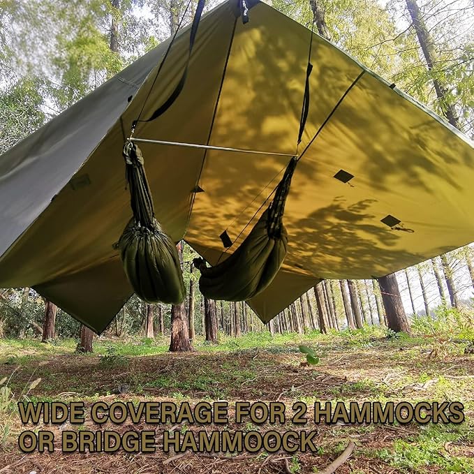 Onewind Penumbra Hot Tent 14ft Camping Hammock Tarp for 4-Season Waterpoof and Flame Retardant Hammock Rain Fly with Stove Jack for Winter Outdoor Camping OD Green