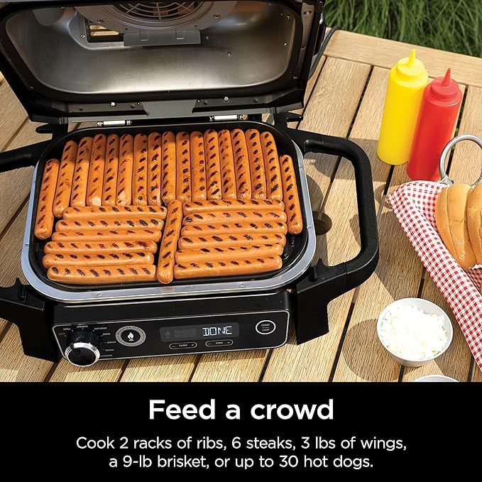 Ninja | Woodfire Series | 7-in-1 (Grill BBQ Roast Air Fry Dehydrate Broil Smoke) | Portable &amp Weather Resistant | Cook Up To 6 Steaks &amp 30 Hot Dogs | Woodfire Pellets included | OG701