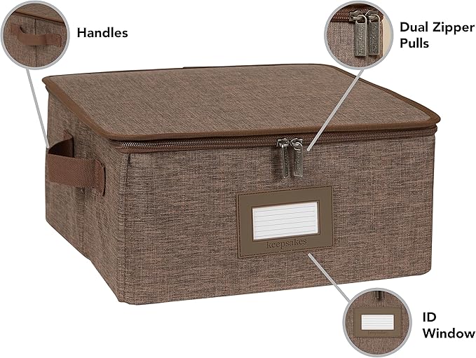 Covermates Keepsakes Zip-Top Storage Box Set 3 Pack Heavy Duty Polyester Organizer Bins Stackable Design ID Window Reinforced Handles Closet Home Storage Brown Heather