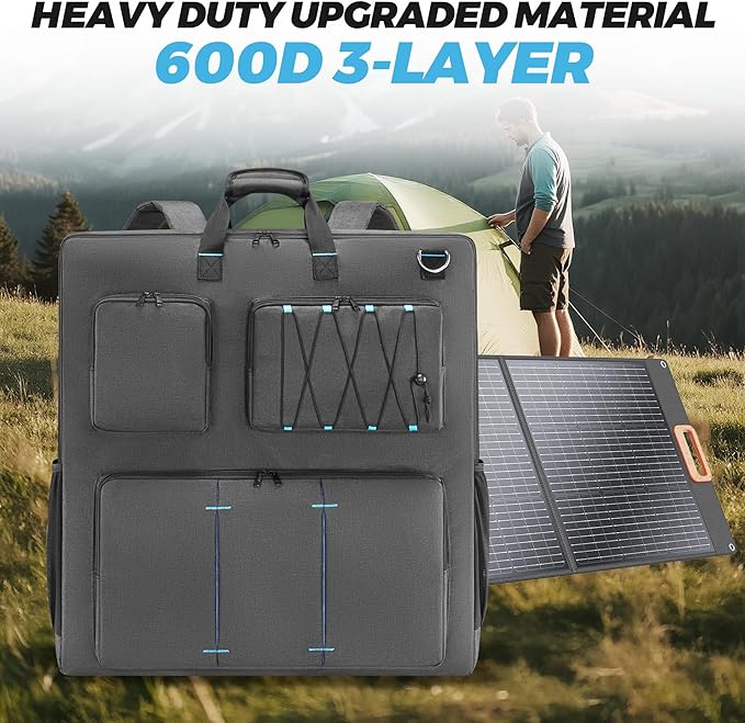Solar Panel Storage Bag Compatible with Jackery SolarSaga 100W 200W/Anker 100W 200W/Ecoflow 160W 220W/Bluetti 100W 200W Travel Carrying Case for 2 Battery Panels Solar Panel Bag with Multiple Pocket