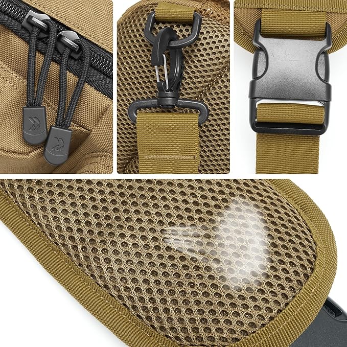 G4Free Tactical Sling Bag for Men Women EDC Concealed Carry Bag with Molle Crossbody Shoulder Pack (Khaki)